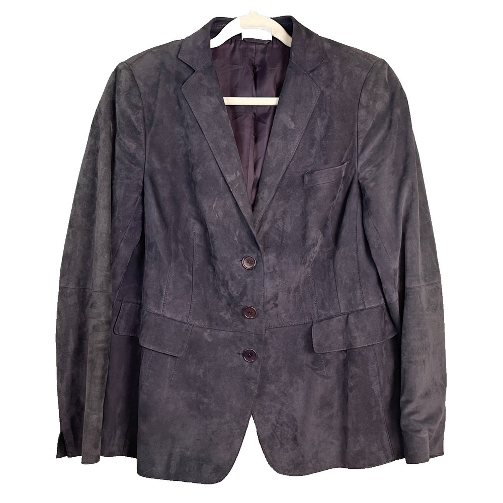 Akris Punto Lamb Suede Blazer Jacket Dark Smoky Plum Womens US 14 Quiet Luxury‎